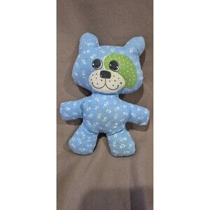Vintage Handmade 6 Inch Blue Floral Teddy Bear Green Spot Cute Nursery Decor EUC